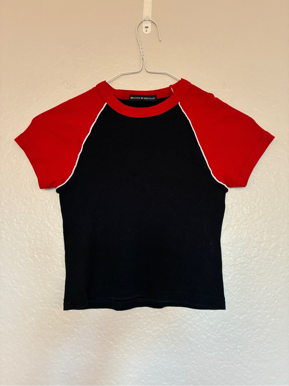 Brandy Melville Navy & Red Raglan Tee XS Cotton White Piping Athletic Y2K Skater